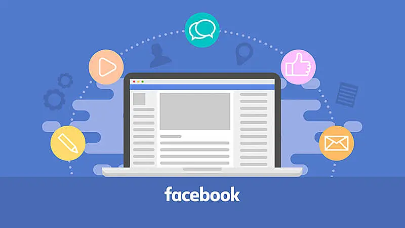 Ilustração de uma tela no Facebook e a logo