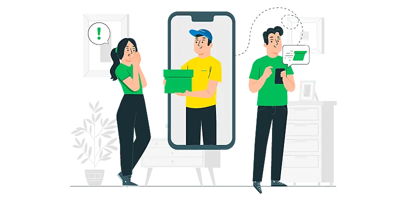 Imagem vetorizada de um cliente recebendo o pedido 