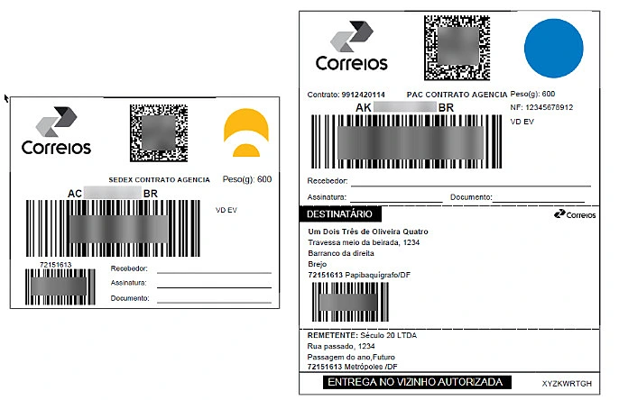 Modelo de etiqueta envio correios