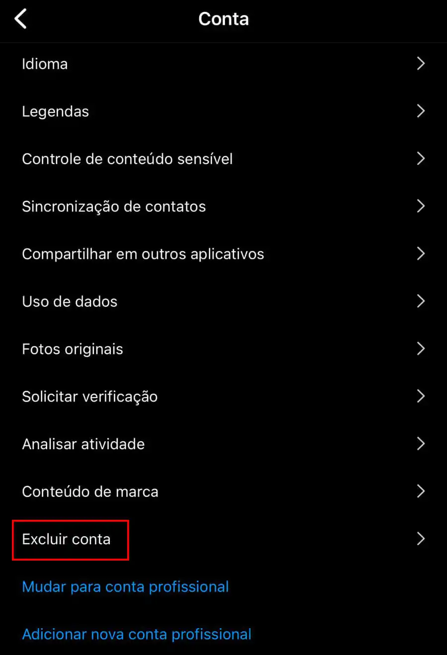 Como excluir Instagram Captura de tela do Instagram