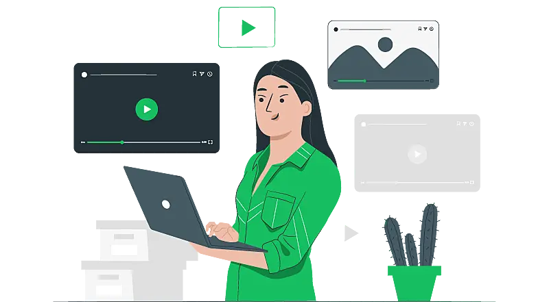 Imagem vetorizada de uma mulher editando uma apresentação 