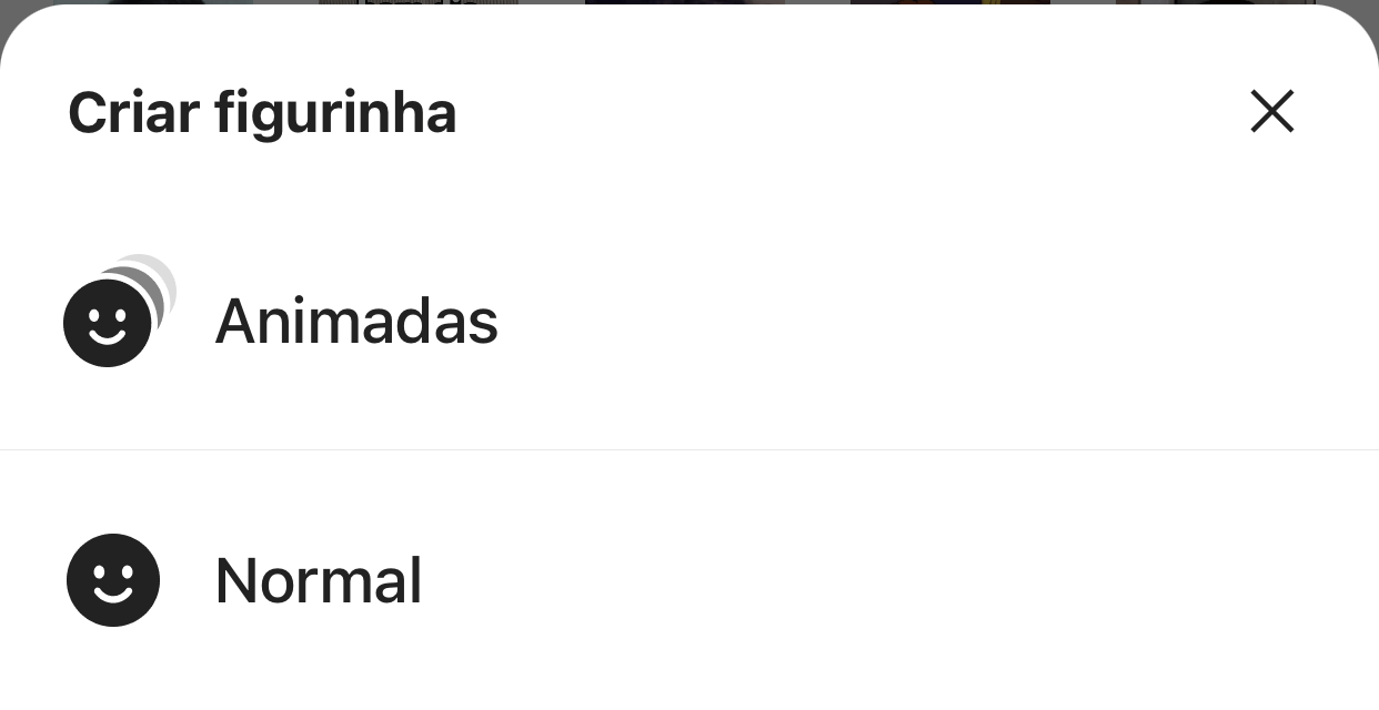 Menu com opção de figurinha animadas ou normal
