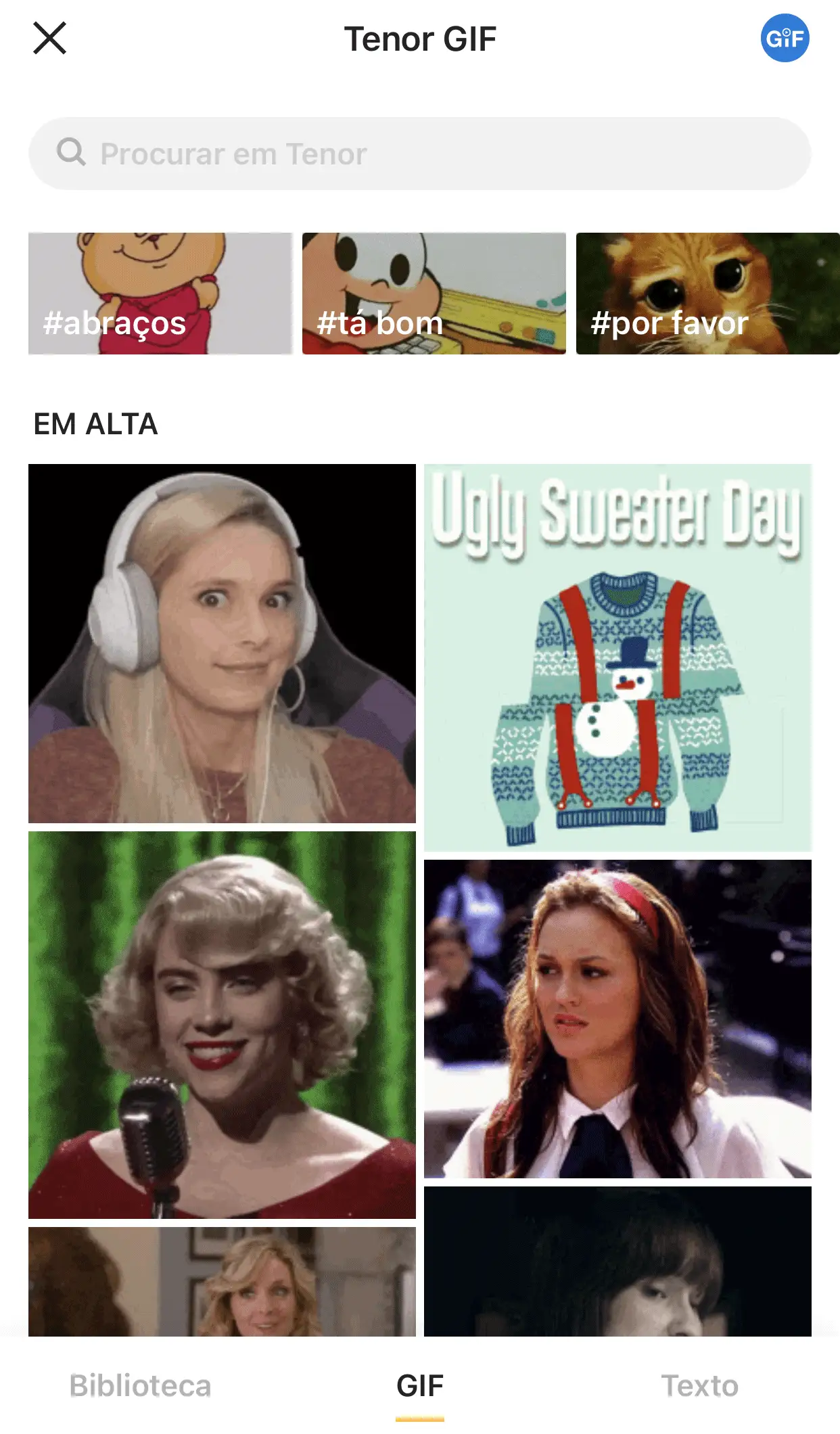 Biblioteca de Gifs do aplicativo