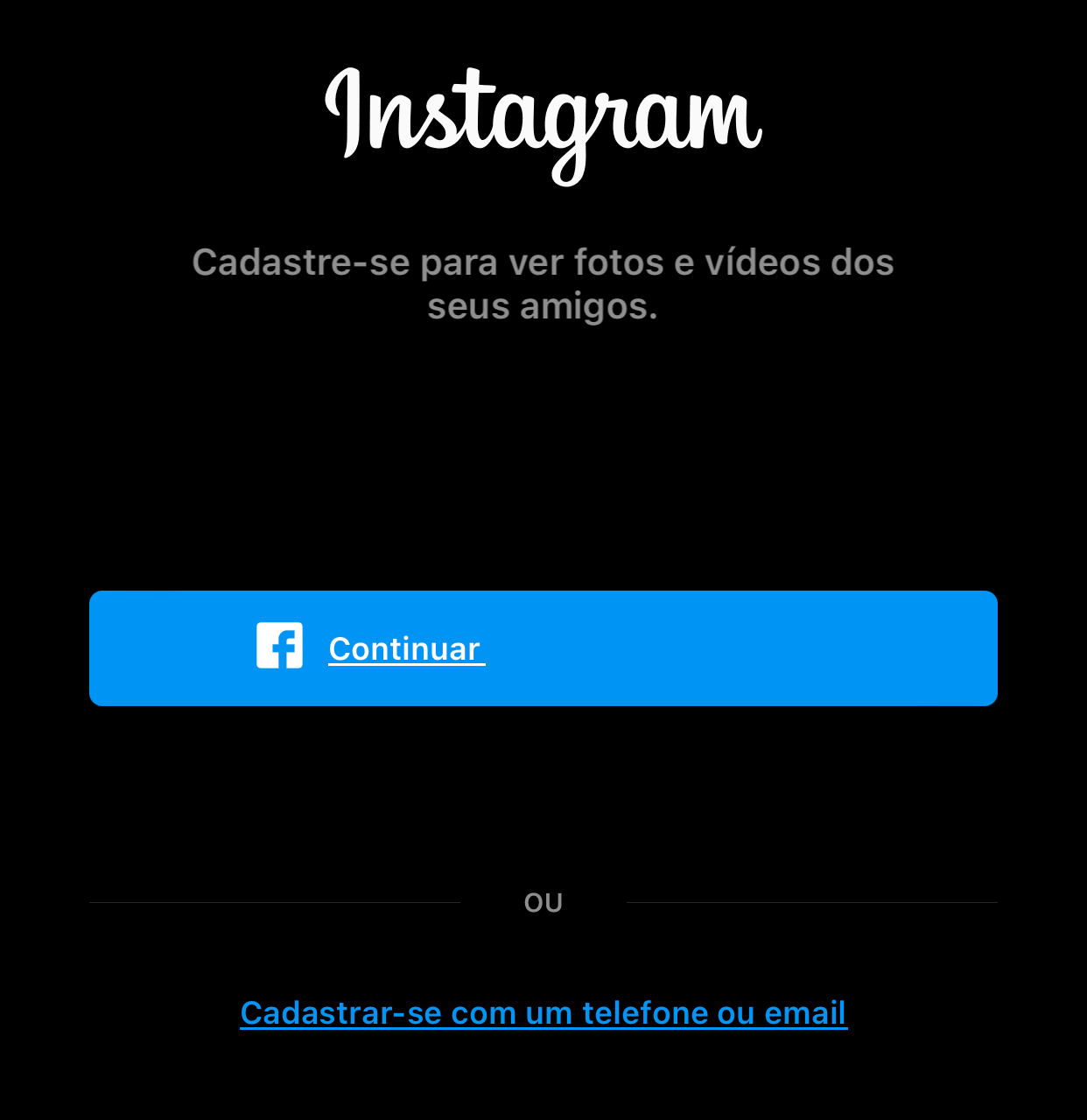 Imagem de cadastro do Instagram pelo Facebook