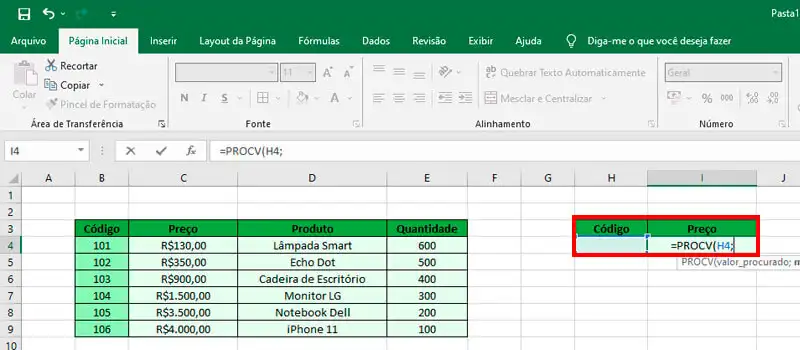 Captura de tela do passo 1 na ferramenta Excel