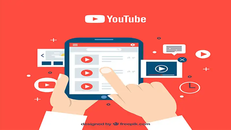 Ilustração de duas mãos segurando um celular no YouTube