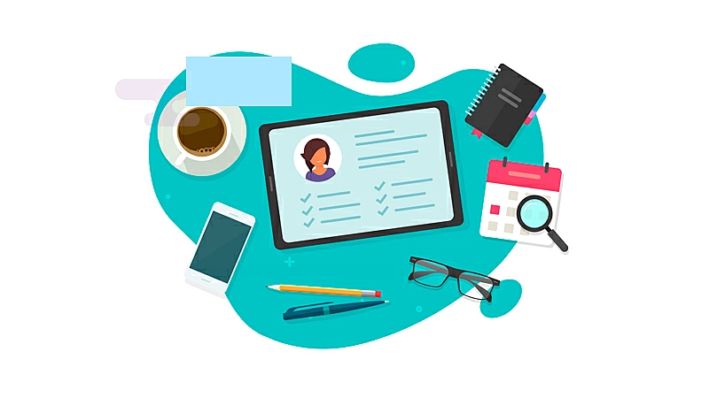 Ilustração de uma pessoa segurando um currículo