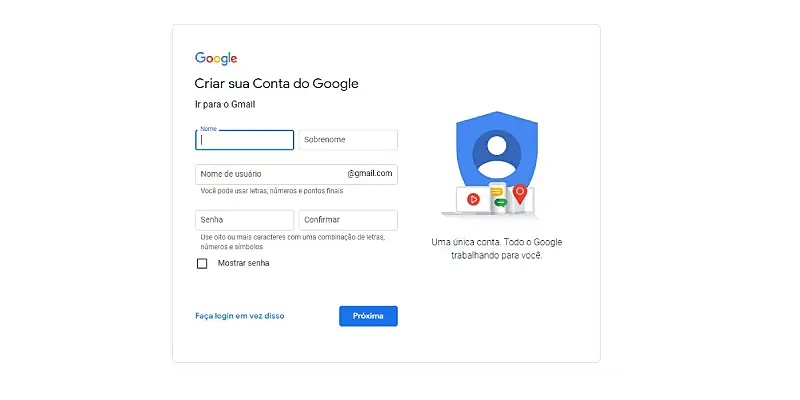 Printscreen de como fazer um email do Gmail