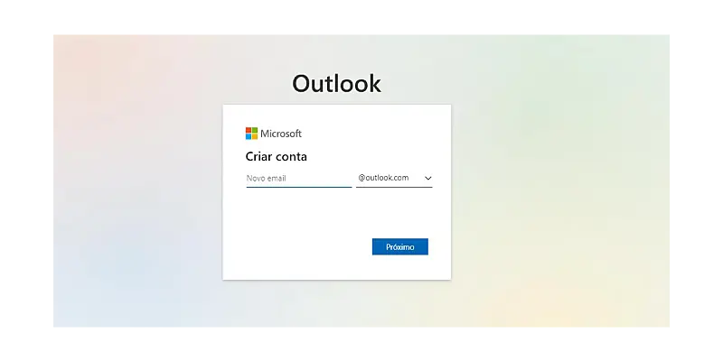Printscreen de como fazer um email outook hotmail