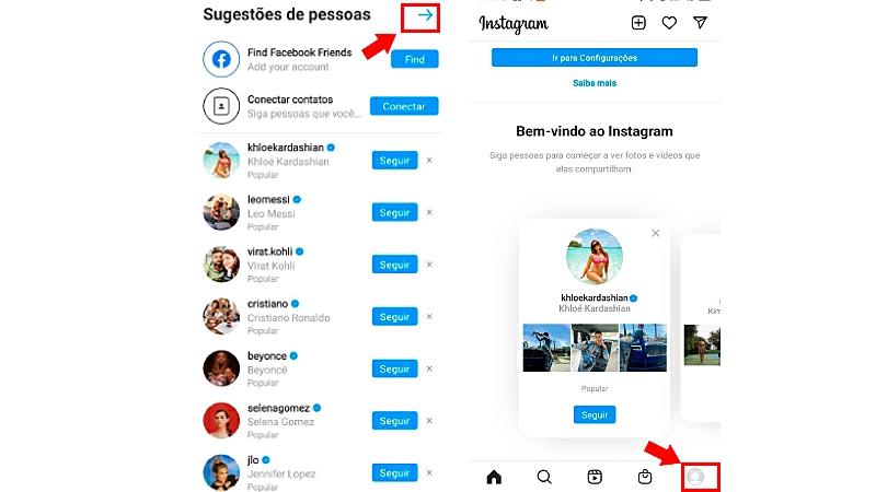 Printscreen da tela de boas vindas do Instagram