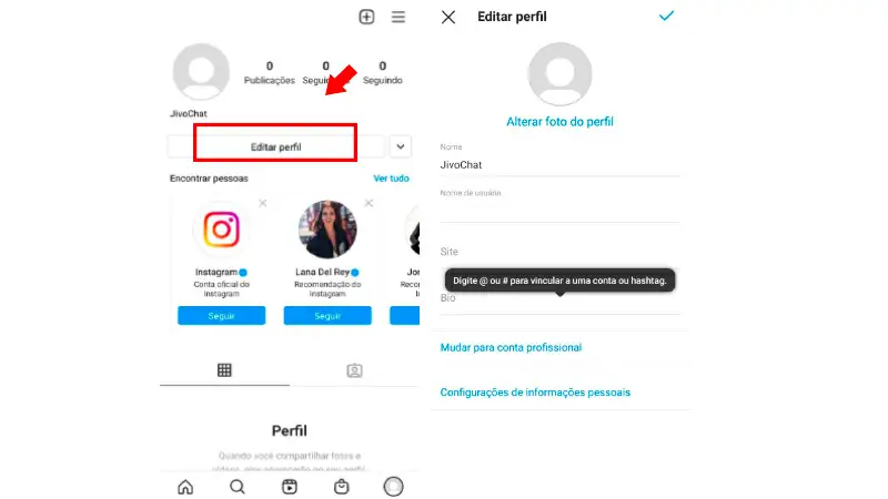 Como fazer um Instagram Printscreen de como mudar a sua conta pessoal para uma conta profissional