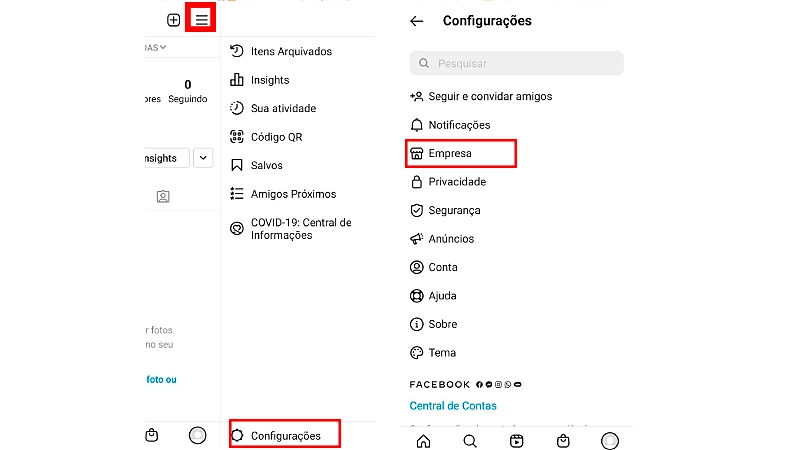 Printscreen de como habilitar o recurso compras no Instagram