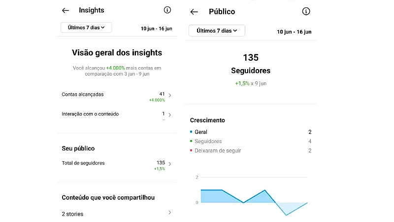 Printscreen dos Insights do Instagram 