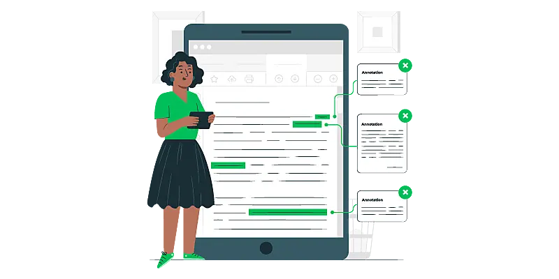 Imagem vetorizada de uma mulher fazendo um relatório no tablet