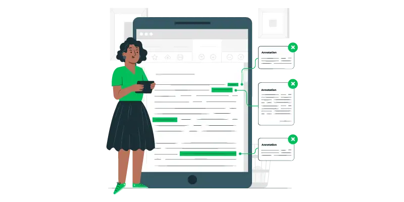 Como fazer um relatório Imagem vetorizada de uma mulher fazendo um relatório no tablet