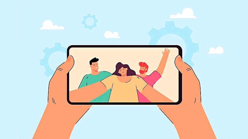 Ilustração de um notebook com uma câmera na tela