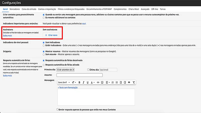 captura de tela do gmail
