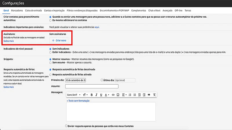 captura de tela do gmail