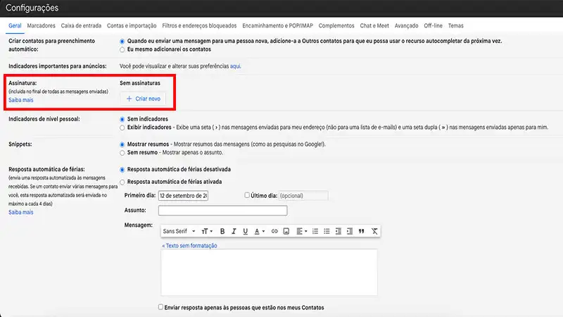 captura de tela do gmail