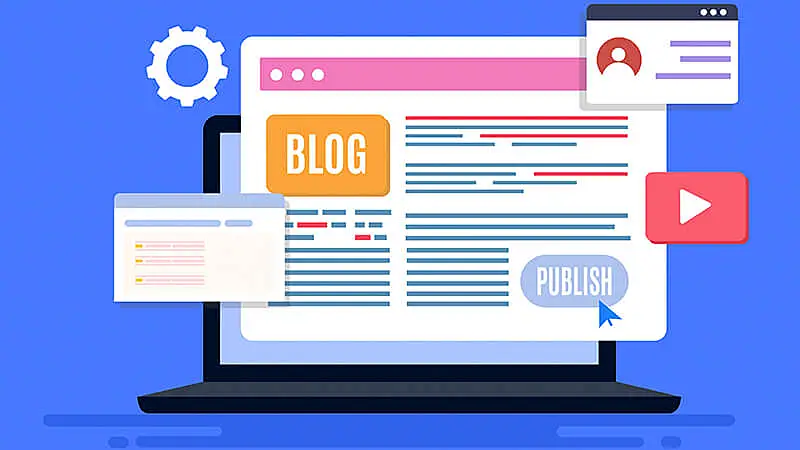 clicando em um anúncio de um blog e moedas caindo da tela de um computador