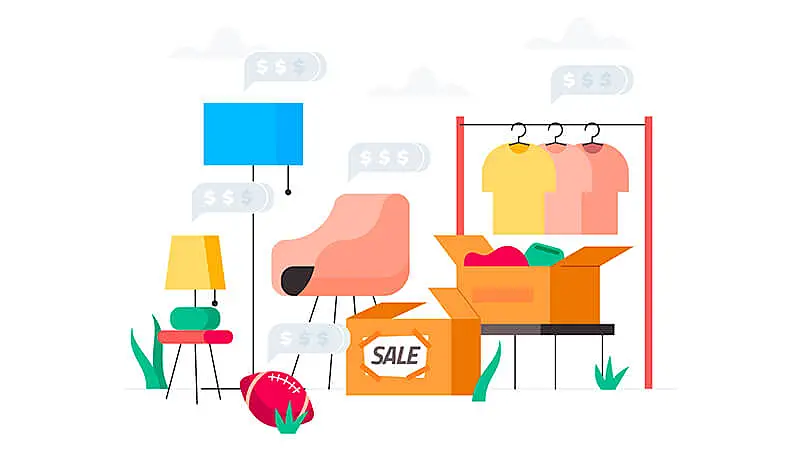 ilustração com alguns produtos usados a venda