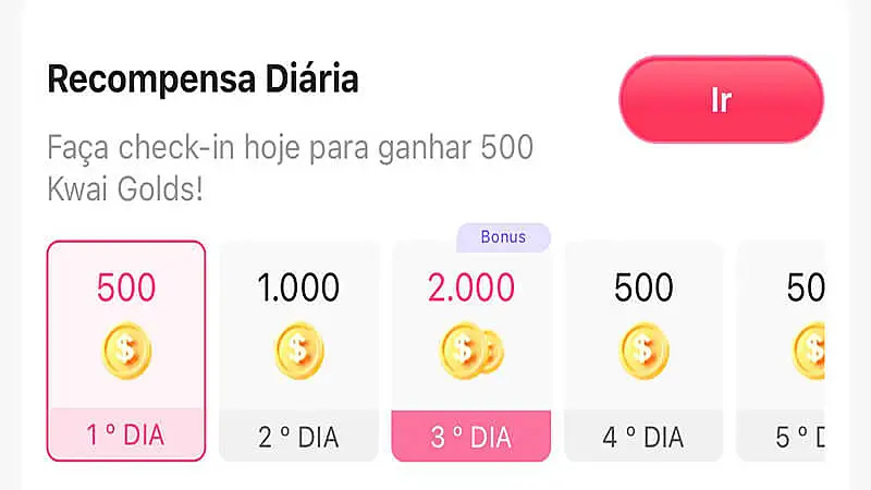 Captura de tela das recompensas Kwai