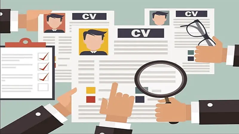 Ilustración de distintos CVs siendo presentados