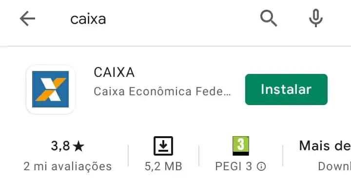 Imagem tirada da tela de um celular android com a logo da Caixa e o botão instalar