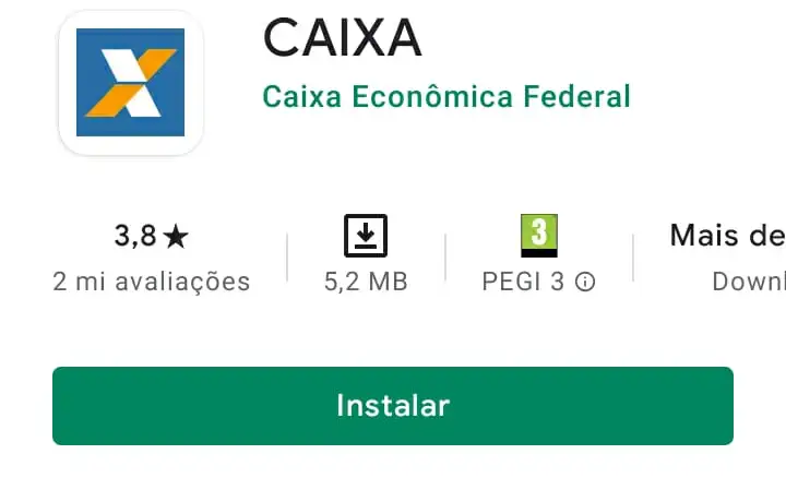 Imagem tirada da tela de um celular android com a logo da Caixa e o botão instalar