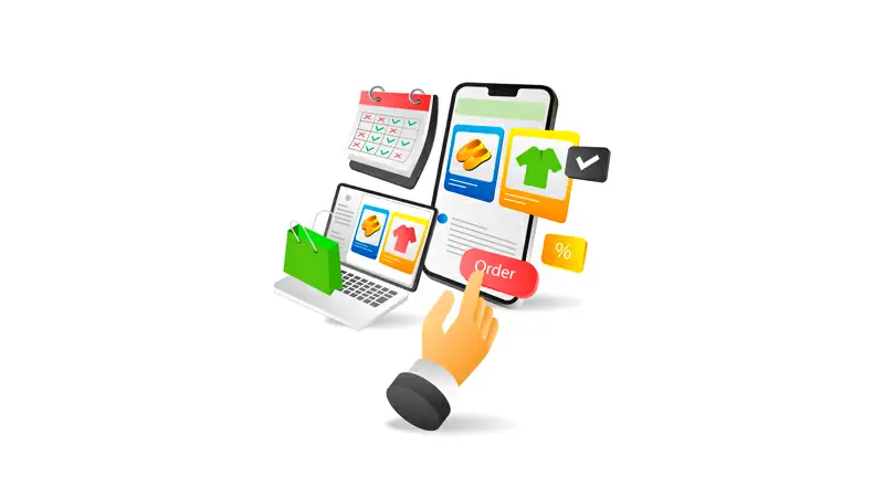 Megafone e diversos gráficos representando estratégias de marketing digital