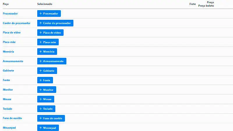 imagem de uma lista de componentes do site MeuPC.net