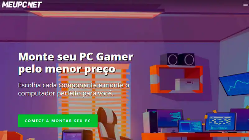 Como Montar um PC Gamer imagem que mostra a pagina inicial do site MeuPC.net