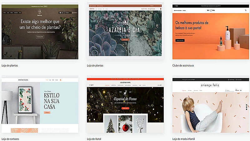 Captura de tela dos templates do Wix