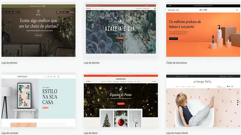 Captura de tela dos templates do Wix