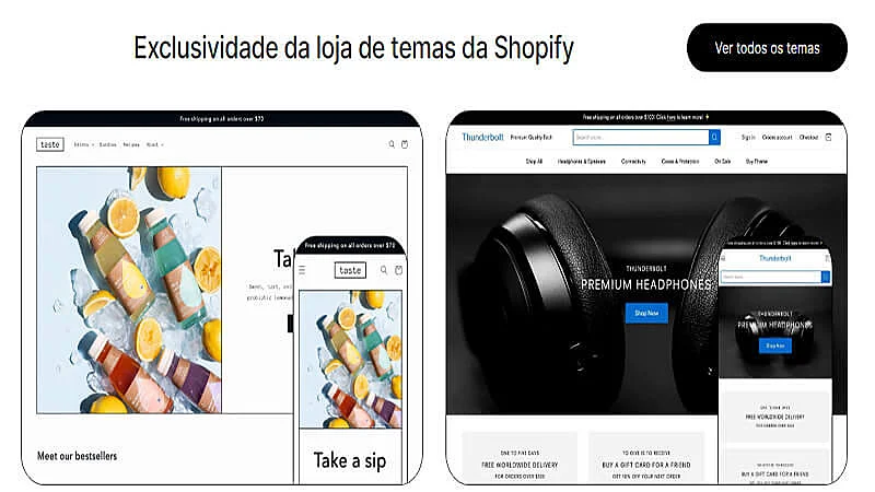 Captura de tela dos tempaltes da Shopify