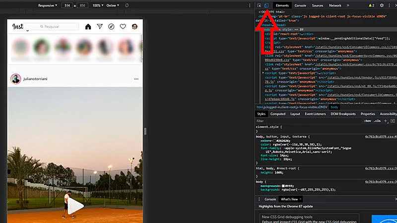 Postando no Instagram pelo Google Chrome
