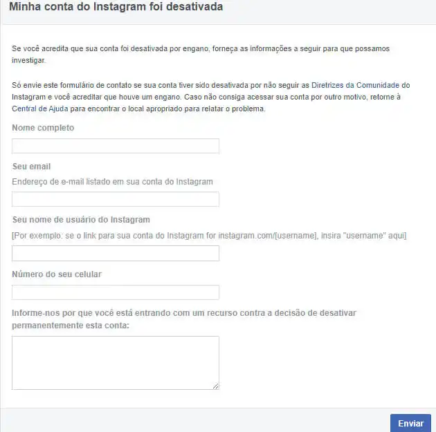 Tela da central de ajuda do Facebook