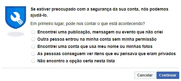 Captura de tela da central de ajuda do Facebook