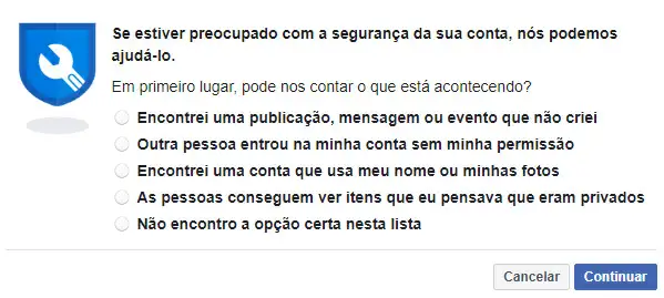 Captura de tela da central de ajuda do Facebook