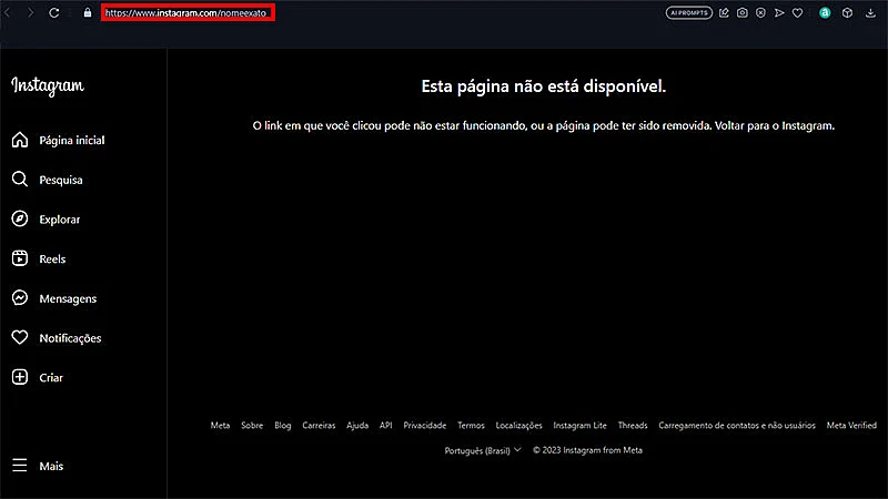Captura de tela do site Instagram