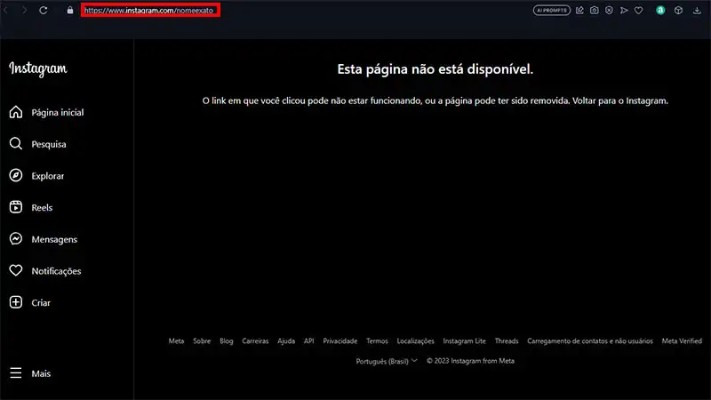 Captura de tela do site Instagram