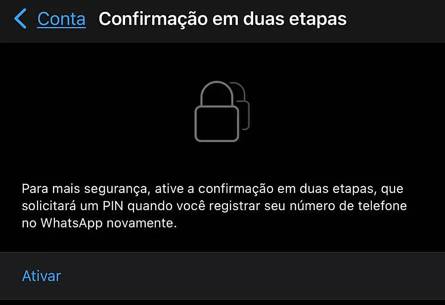 Tela de confirmação da verificação de dois fatores do WhatsApp
