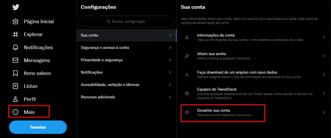 Como sair do Twitter Captura de tela do Twitter