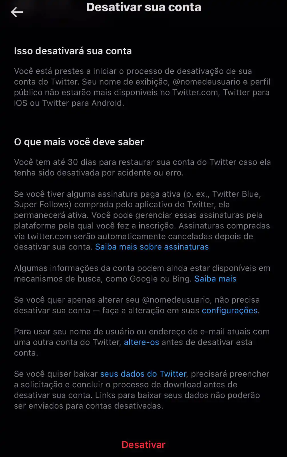Como sair do Twitter Captura de tela do Twitter