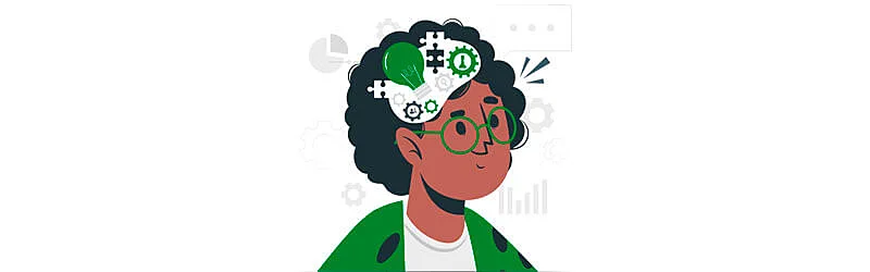 pessoa de óculos e cabelo enrolado pensando em como se tornar mais inteligente