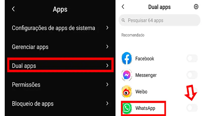 Imagem mostrando o caminho para chegar até a clonagem de aplicativos pelo sistema nativo do celular