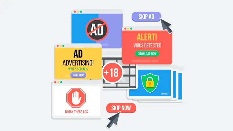 Como tirar anúncio do celular Ilustração de um botão do teclado em vermelho escrito Ads