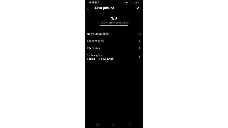 Captura de tela mostrando como preencher a aba "Criar Público"
