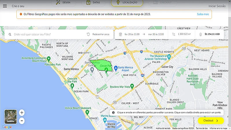 Captura da tela do site para criar filtro do Snapchat