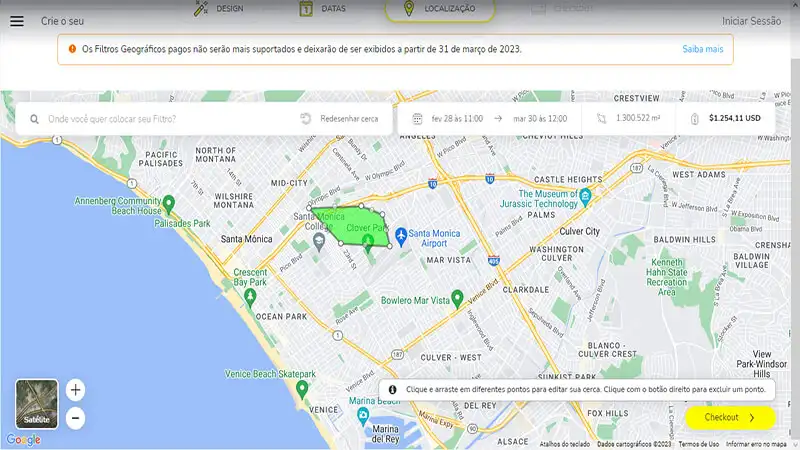 Captura da tela do site para criar filtro do Snapchat